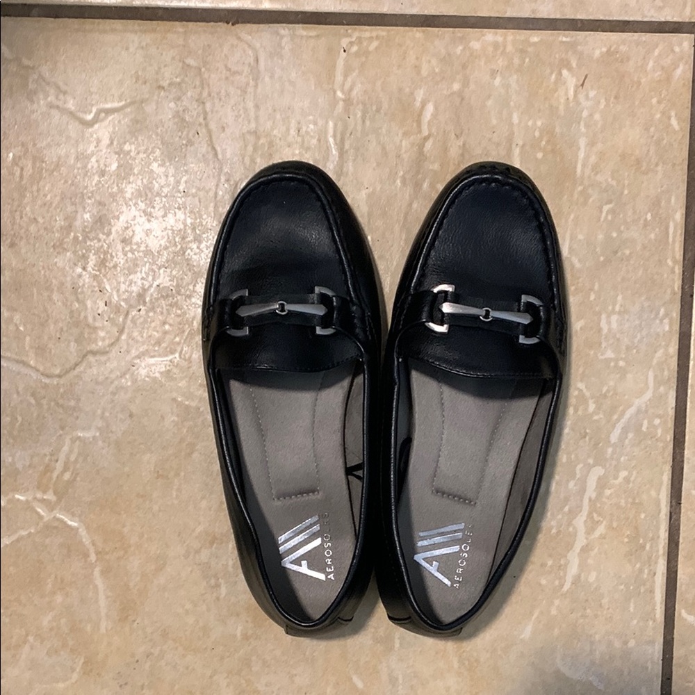 NEW WITHOUT TAG, Black Leather Loafers with Silver Buckle, just too small